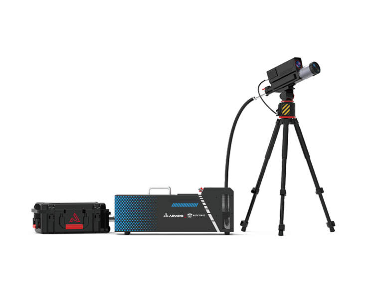 Estructura del RFE-1000B: unidad principal, batería, cabezal pan-tilt y dispositivo de emisión